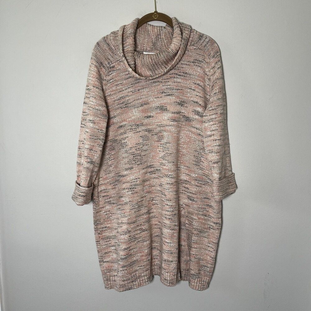 J Jill PURE JILL Sweater Women’s Large Marled Cowl Neck Tunic Peach Heather